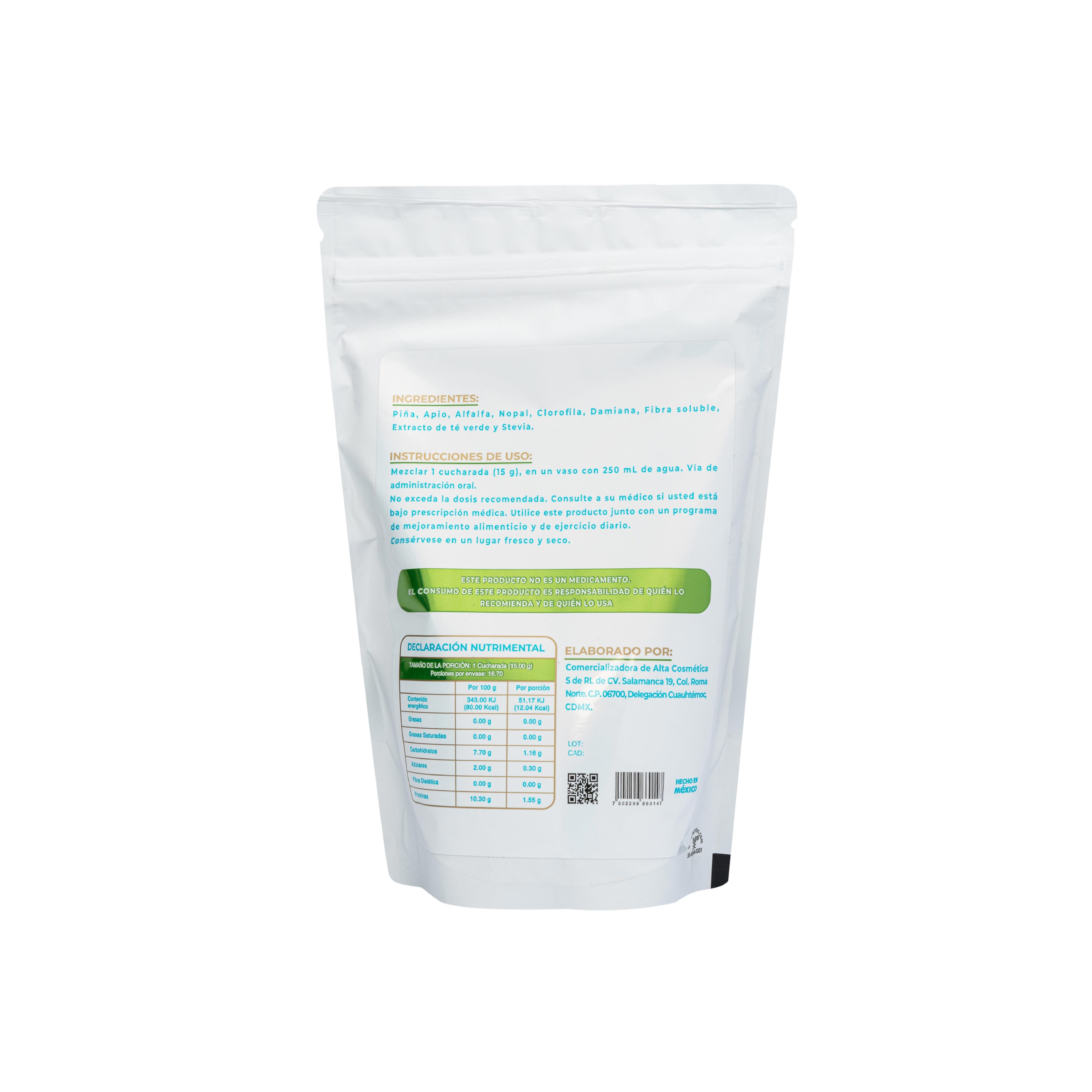 Suplemento alimenticio en polvo con piña, apio, nopal y coenzima q10 Green Juice