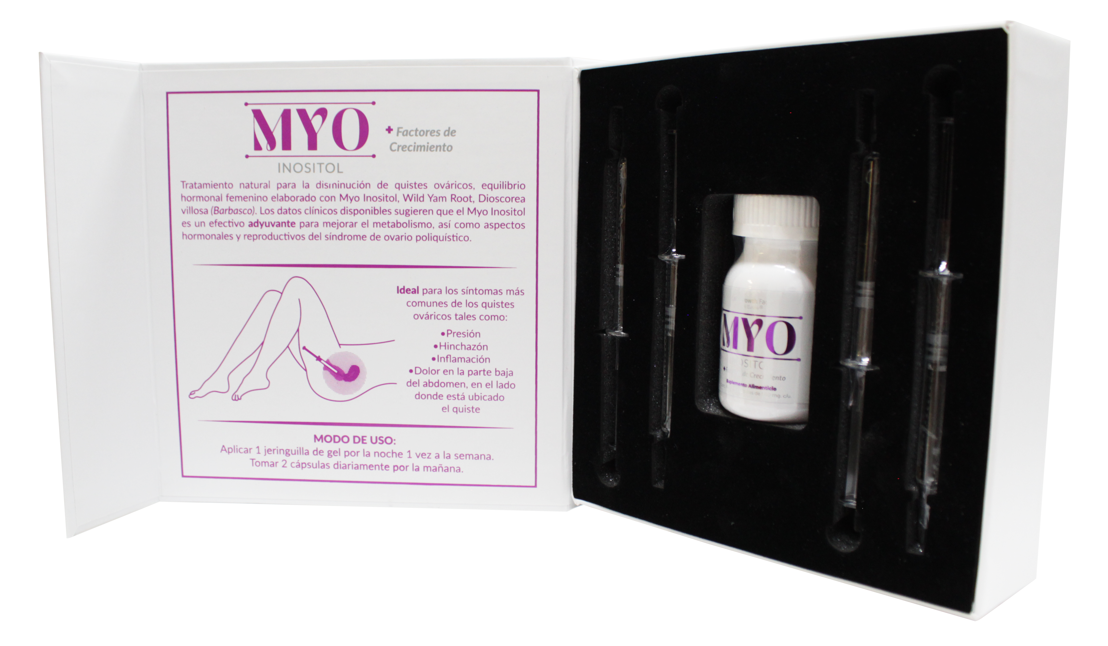 MYO Inositol para el Tratamiento de Sindrome de Ovario Poliquístico (SOP) - Trastornos Hormonales Femeninos - Menstruacion Irregular, Acné, Dolor pélvico, Exceso de vello facial e Incremento de peso - Con Factores de Crecimiento